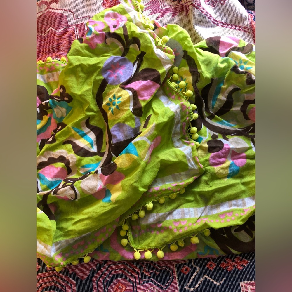 Funky floral scarf with ball tassels